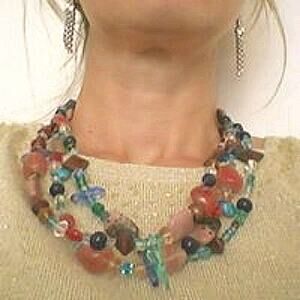 GEMSTONES Necklace 3 Strand Layered Multicolor FULL OF REAL GEMS & CRYSTALS Vint